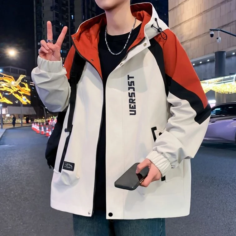 青少年连帽男士夹克2025春季新款港风潮流时尚百搭学生冲锋衣外套