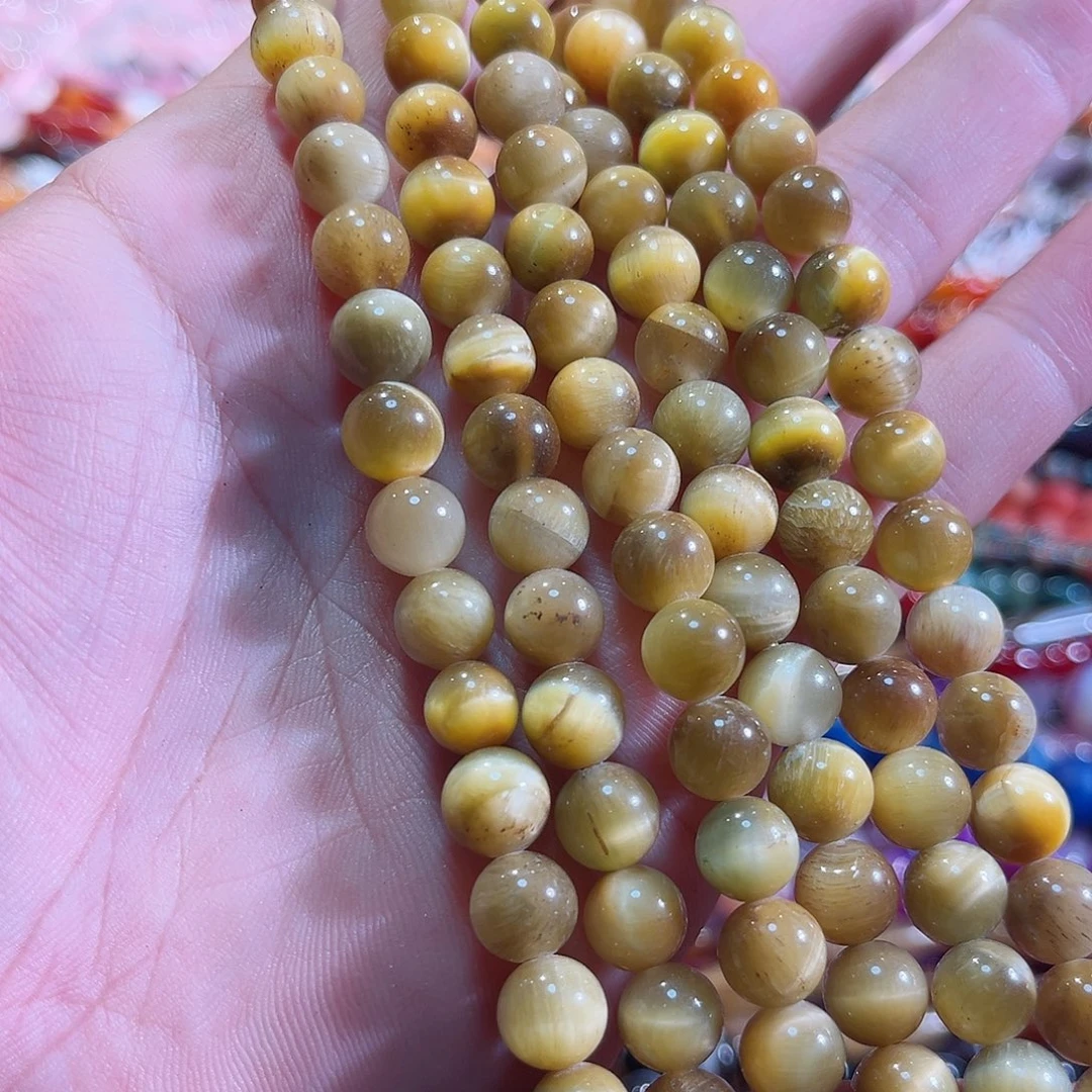 玛瑙/玉髓合金珠宝半成品金虎眼一条9mm