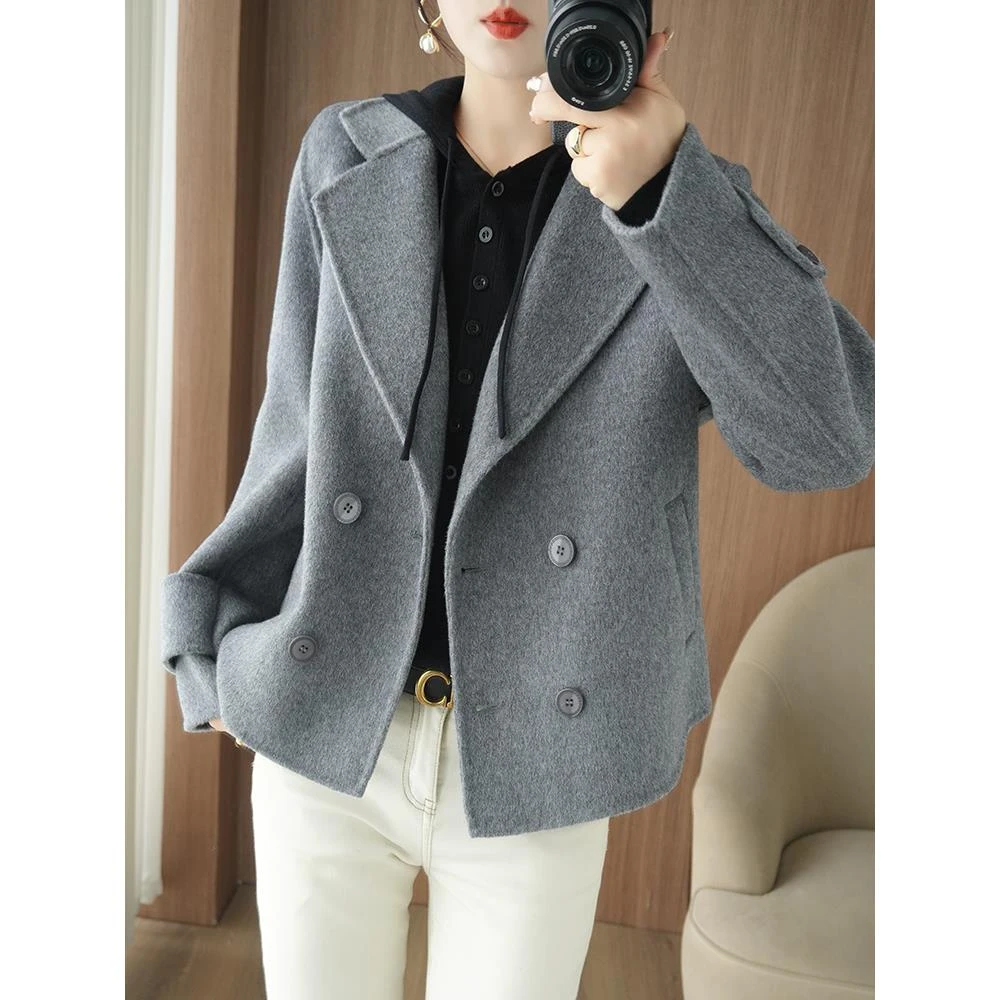 秋冬短款高端双面羊绒大衣女装新款休闲小个子羊毛大衣加厚呢外套