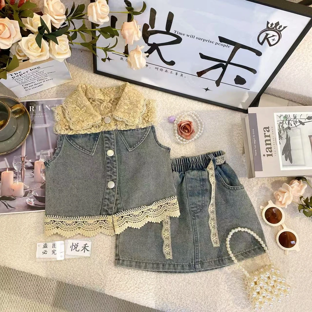 M女童套装时尚夏季新款女宝蕾丝洋气儿童套装80004