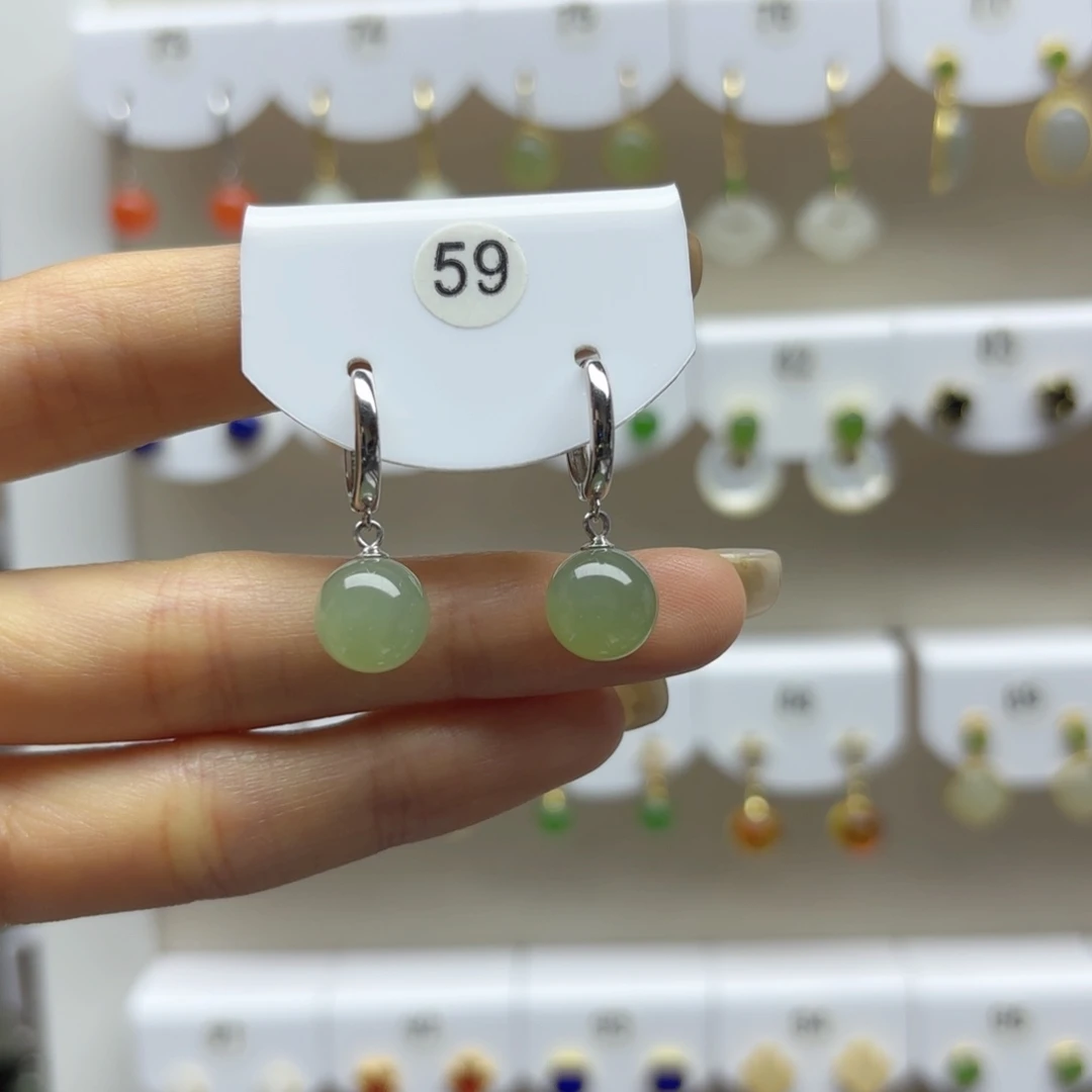 银S925镶嵌和田玉耳饰