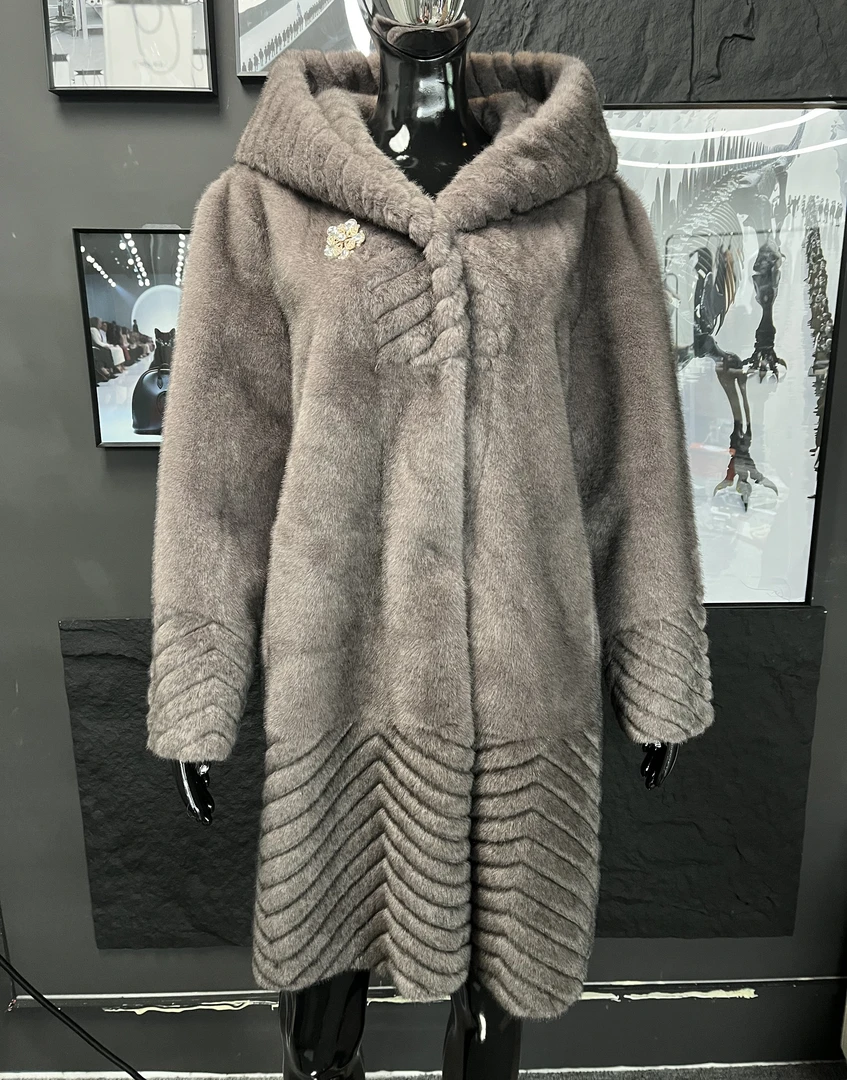 【Azu专属】女士外套长款大衣保暖皮毛复合冬季加绒风衣连帽新款