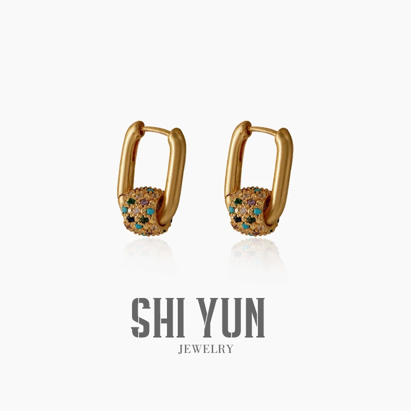 铜合金亚克力耳饰 铜合金耳饰合成锆欧美ins小众精致耳环F1029