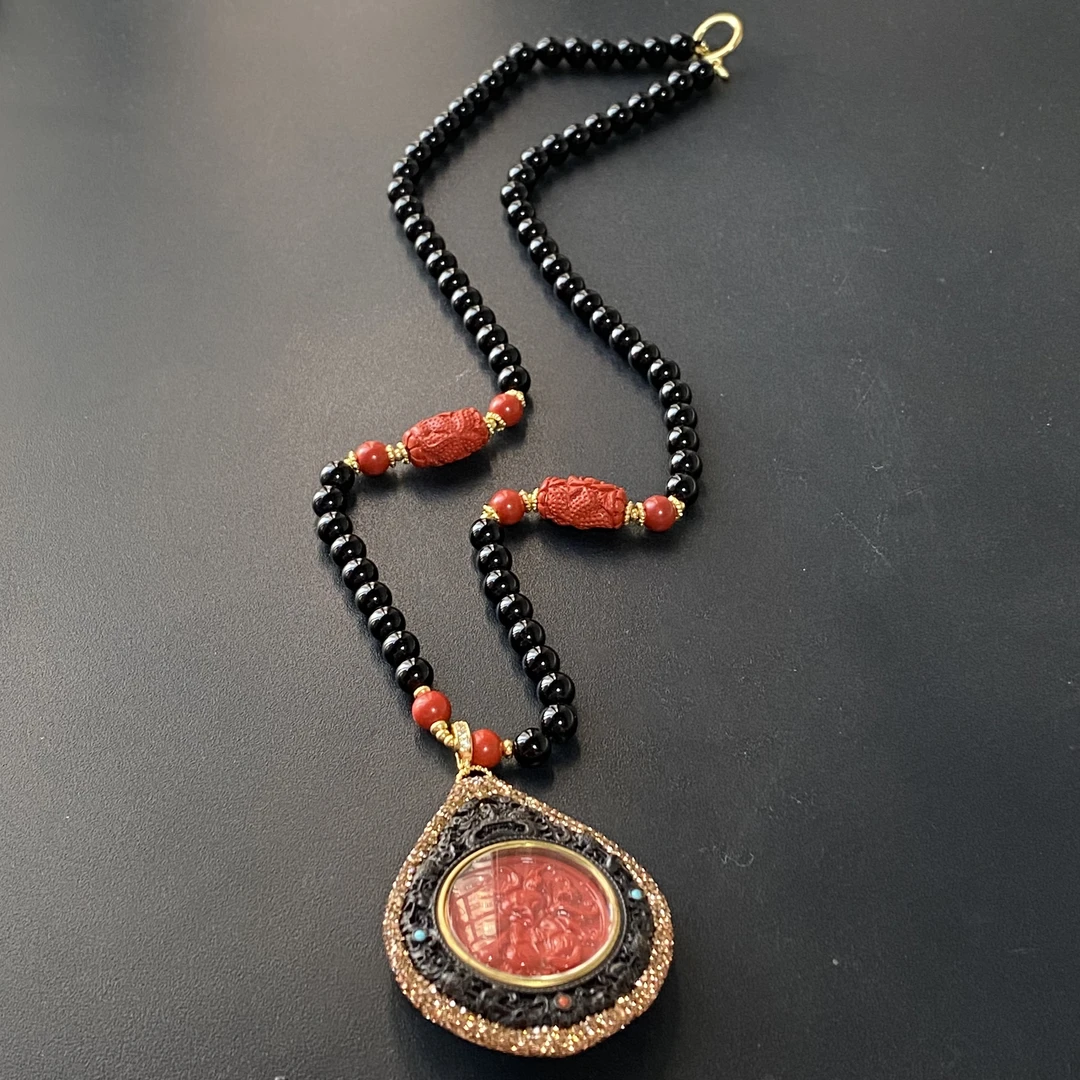 铜合金合成锆石项链 TTSD 红色九尾狐复古高级项链 1463