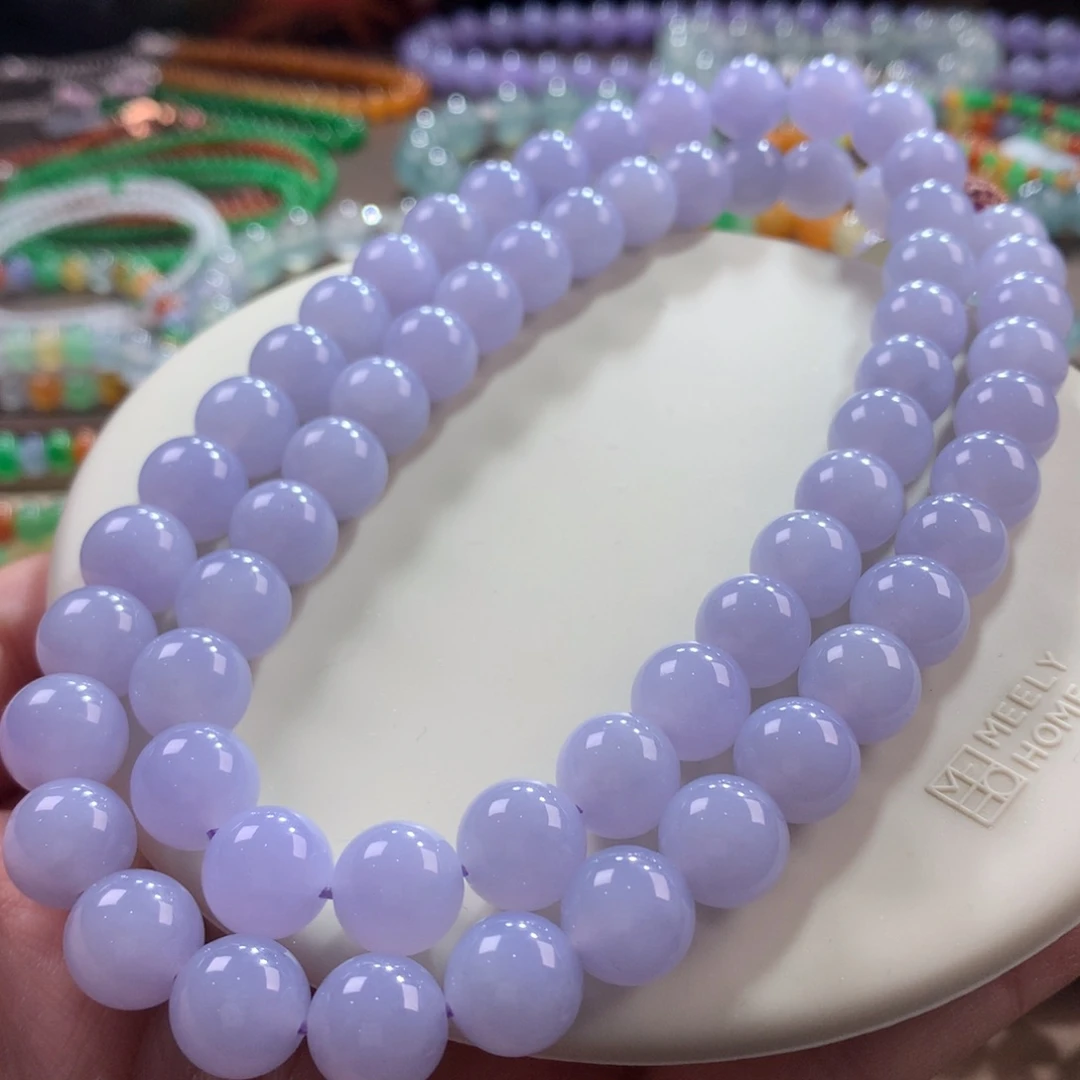 未镶嵌手链翡翠翡翠冰胶底浓色粉紫卡10+