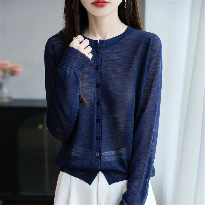 夏季凉感竹节麻防晒薄款圆领打底气质长袖短款网红洋气炸街女装