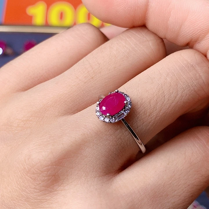 红宝石戒指银S925镶嵌