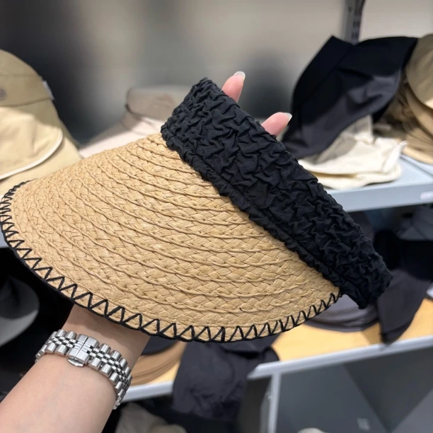 【A023】泡泡纱边空顶草帽时尚洋气遮阳帽