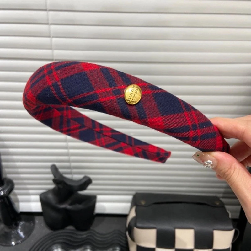 红色高颅顶发饰网红新款高级感洋气时尚气质复古格纹压发洗脸发箍