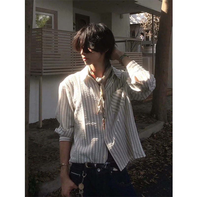 707同款泡泡纱长袖衬衫男款秋季高智感正肩衬衣cleanfit条纹上衣