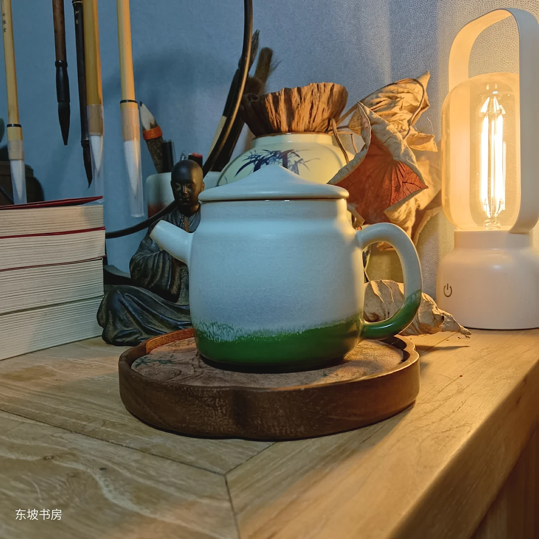 东坡翠微笠帽壶纯手工原矿钧瓷