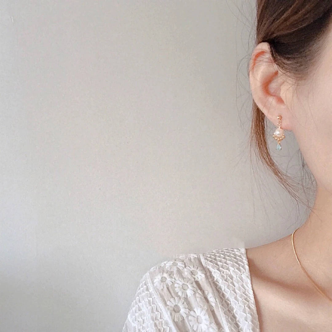 925银耳饰 【冰绡】珍珠与海气质冰雕蓝水滴耳环潮绕线珍珠耳钉轻奢