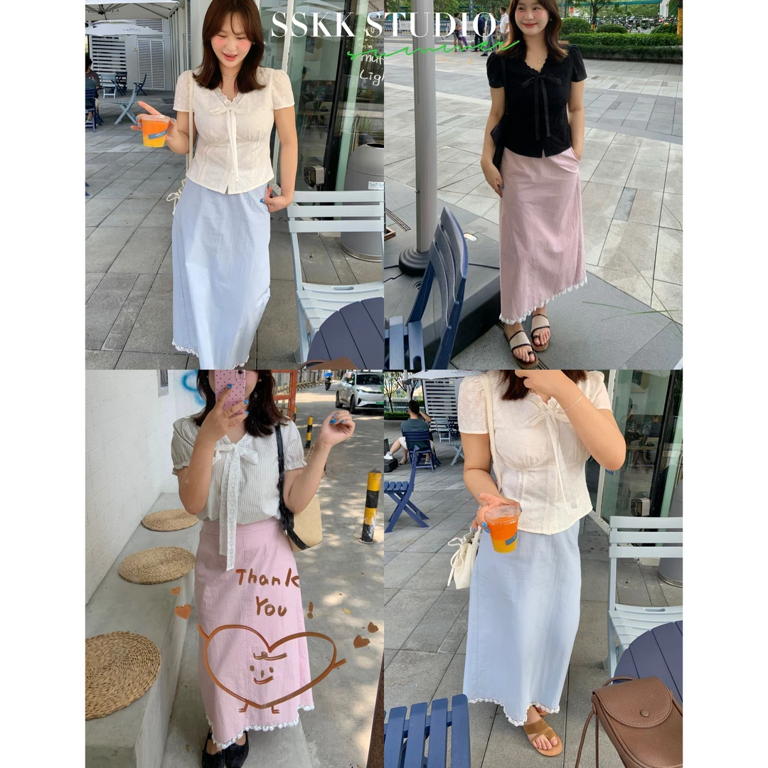 KMZY/KMZY山_山【落日海岛】微胖韩系减龄蕾丝花边气质百搭半身裙女