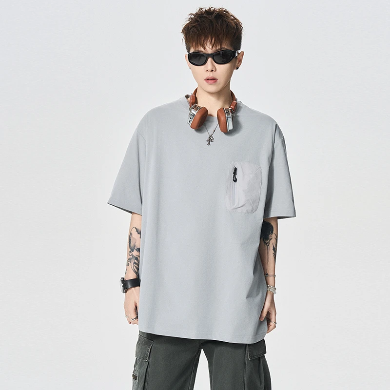 U11studios夏季大码短袖个性拉链弹力速干T恤百搭简约圆领