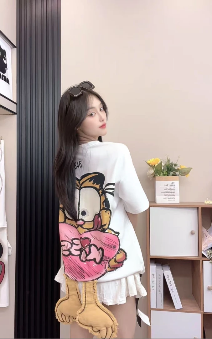 （8646/8642加菲猫）y2025短袖夏季t恤女宽松显瘦圆领百搭印花