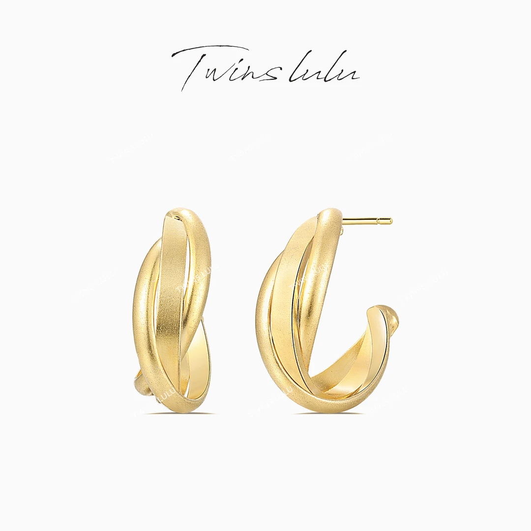 TWINS LULU 镀K金【秋上新】 精致冷淡风纽纹C形耳环TSL1725