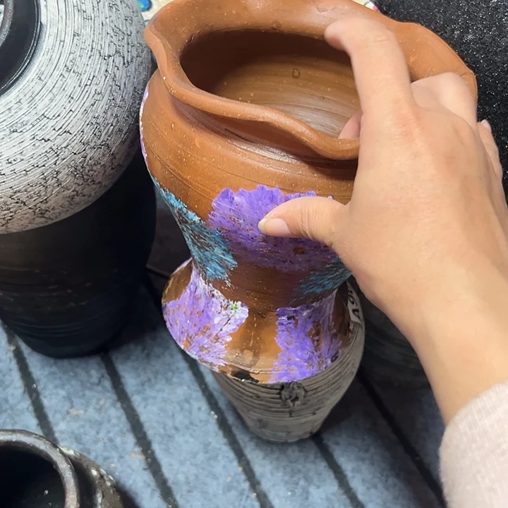 紫色花边火锅高20口17带孔