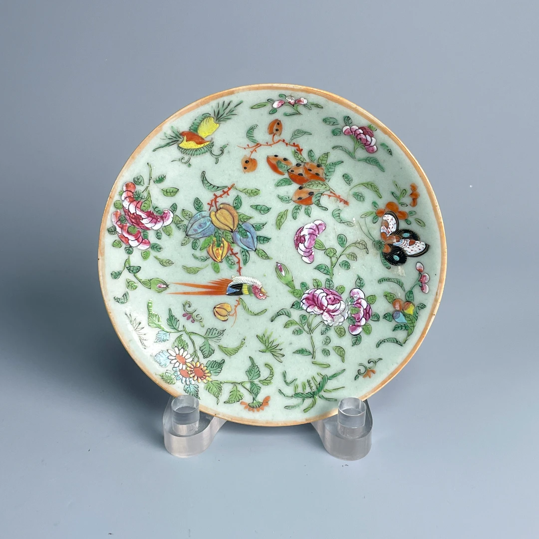 瓷器/古董清道光青釉粉彩蝶恋花盘-M25CT008978收藏/文物/绣花张