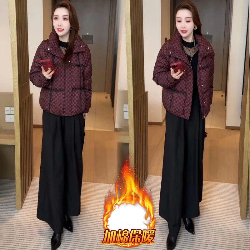 时尚百搭加棉短款棉服女2025年冬季新款小个子洋气立领面包服