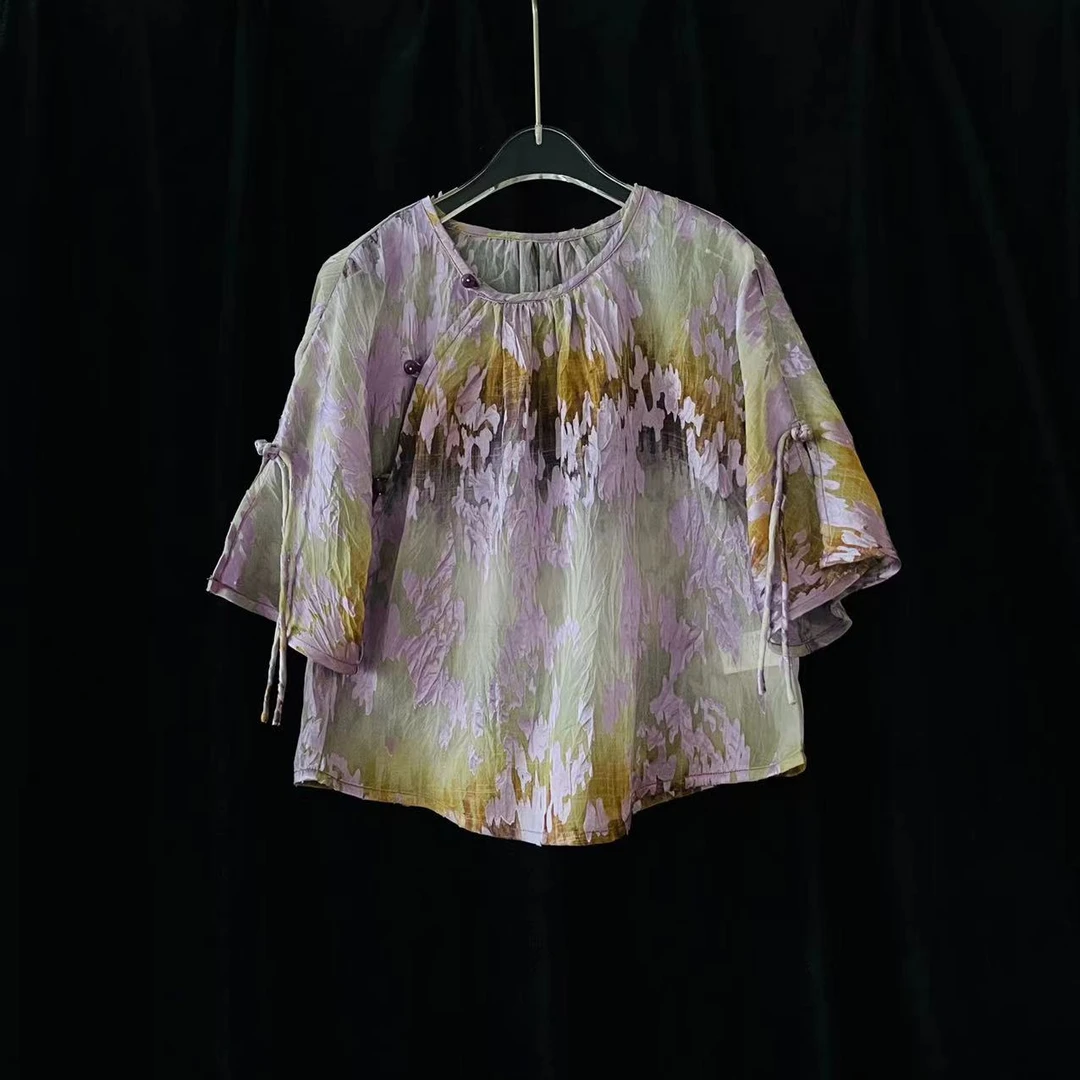 【喜儿定制】春夏时尚新款复古宽松印花设计师水墨汉服短袖中大童