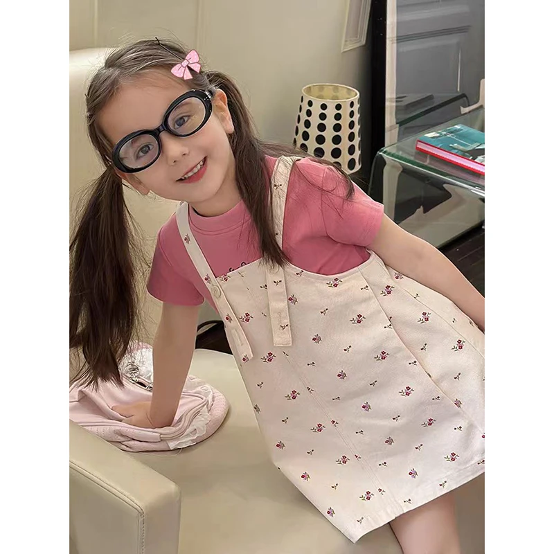 童装女童韩版碎花牛仔背带裙2025夏装新款儿童宽松休闲短袖T恤潮