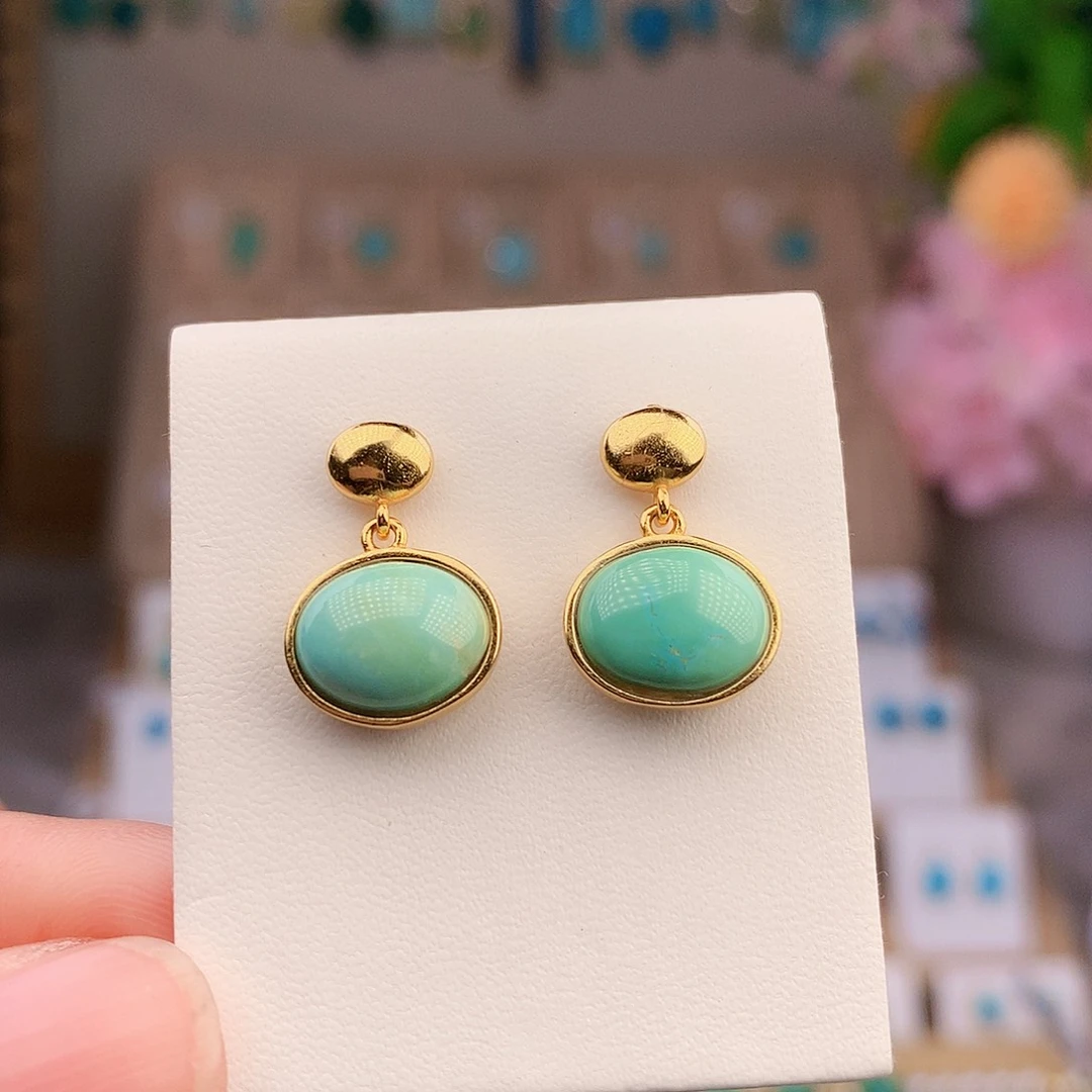 银S925镶嵌绿松石耳饰