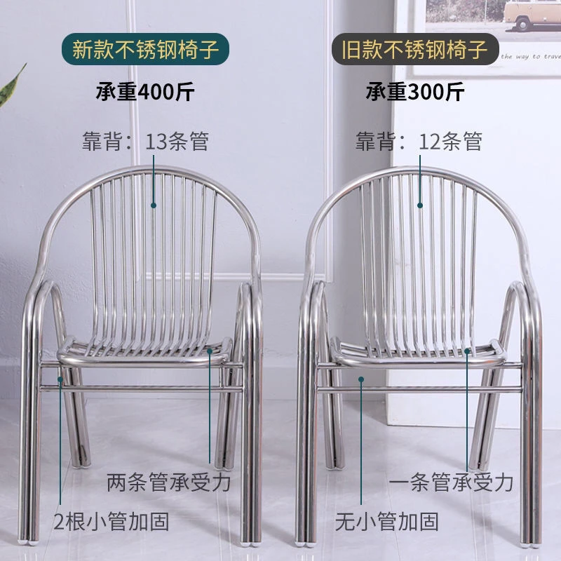 304加厚不锈钢椅子沙滩休闲户外椅经济大排档椅耐用双管椅靠背椅