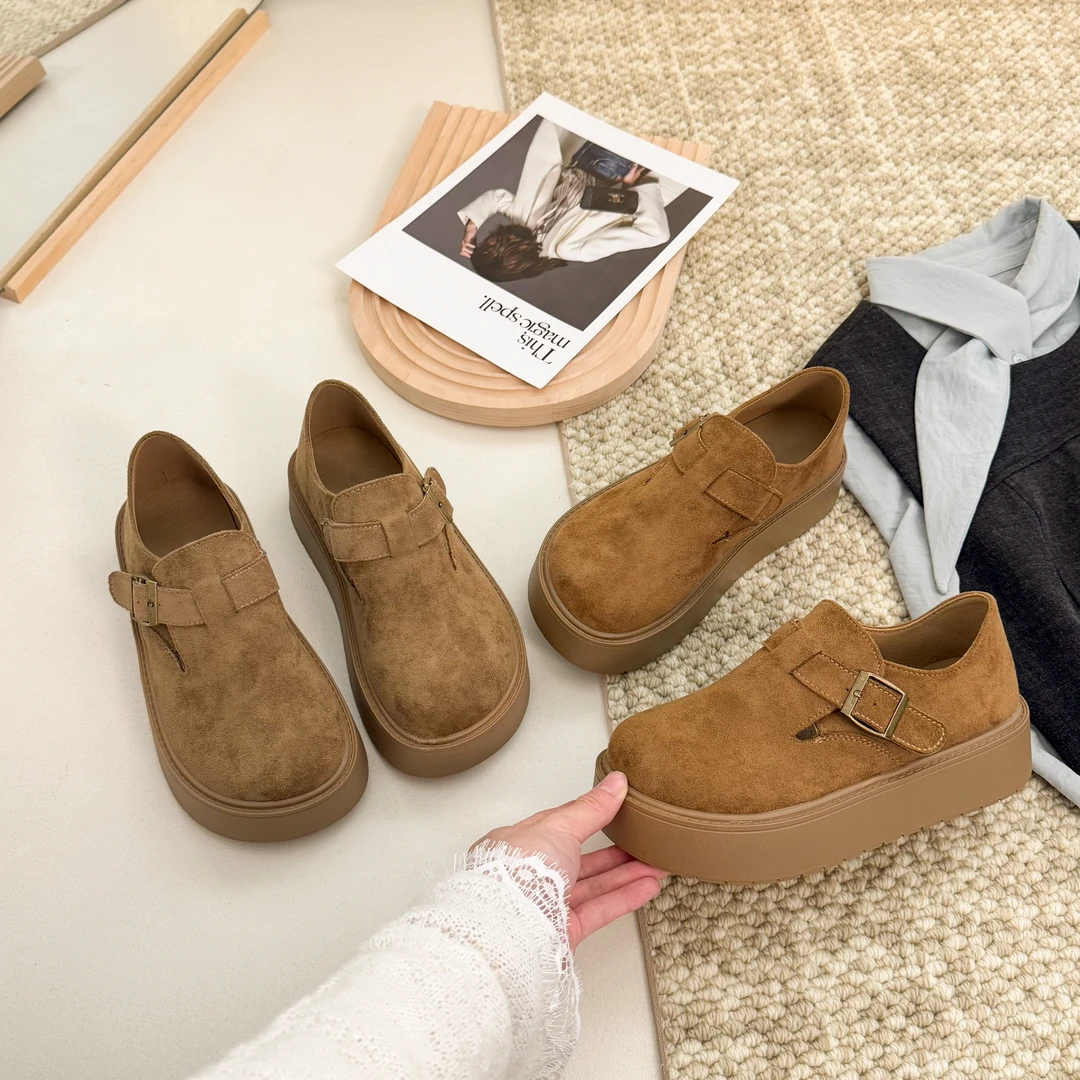 【EL】勃肯鞋女单鞋2025春夏新款厚底松糕一脚蹬乐福鞋全包鞋