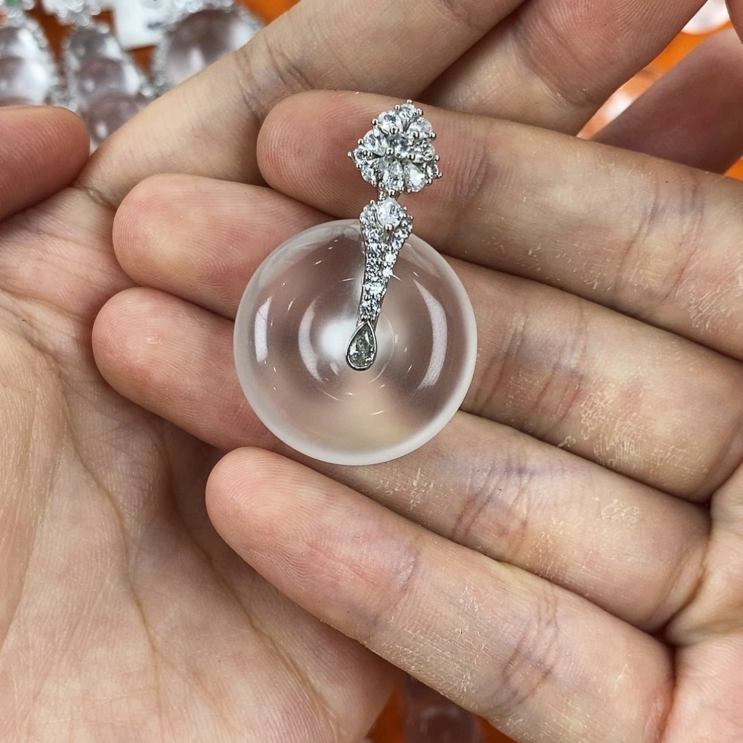 石英质玉银S925镀金镶嵌项链