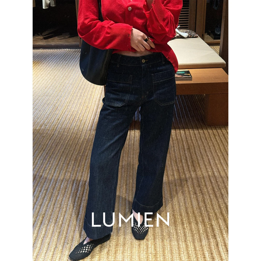 【LUMIEN】高腰双口袋设计立体肌理感九分直筒水洗牛仔裤LX5EKK01