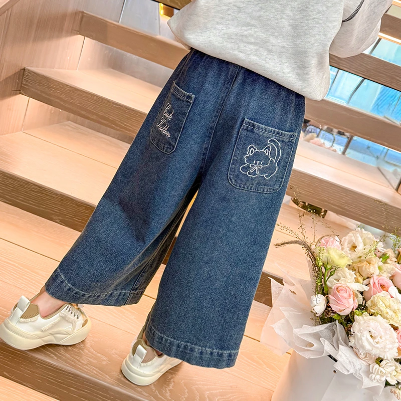 女童阔腿牛仔裤洋气儿童春秋季新款女宝宝宽松休闲裤子小女孩时髦