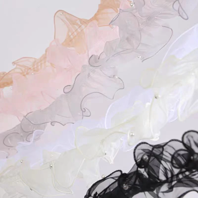 【V5】珍珠泡芙围边纱波浪花边欧根纱小香风包边纱鲜花包装材料