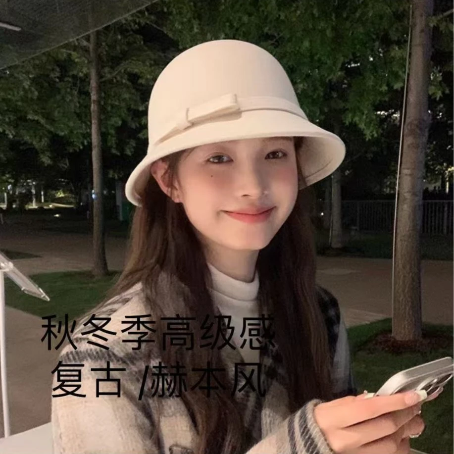 帽子女秋冬季法式复古赫本风淑女优雅时尚名媛小香风礼帽毛呢盆帽