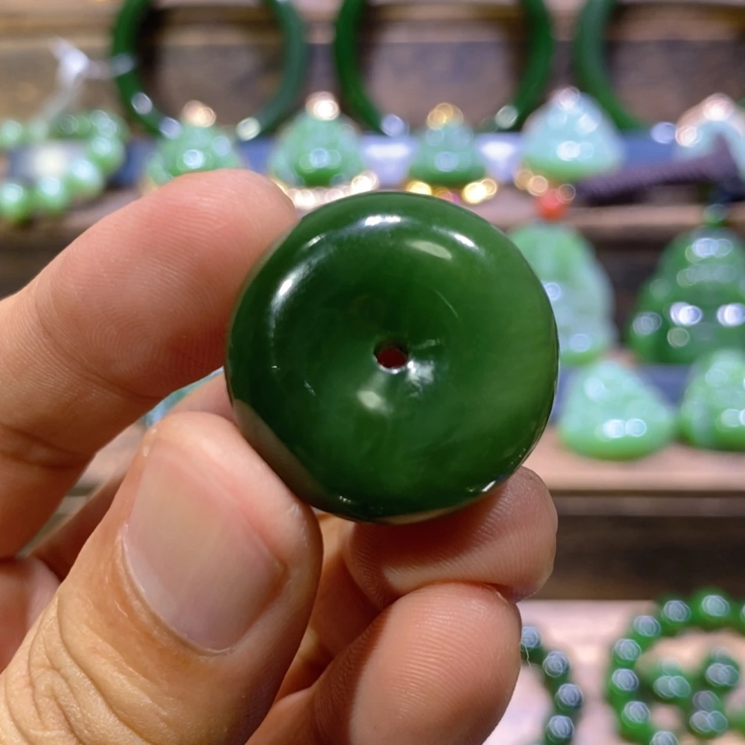 【闪购商品】和田玉未镶嵌吊坠(不含链)菠菜绿猫眼平安扣 25/12