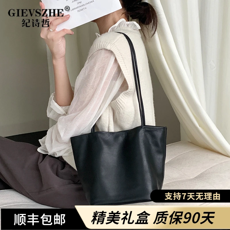 纪诗哲头层牛皮反绒大号托特单肩包2025新款软皮女包真皮磨砂包包