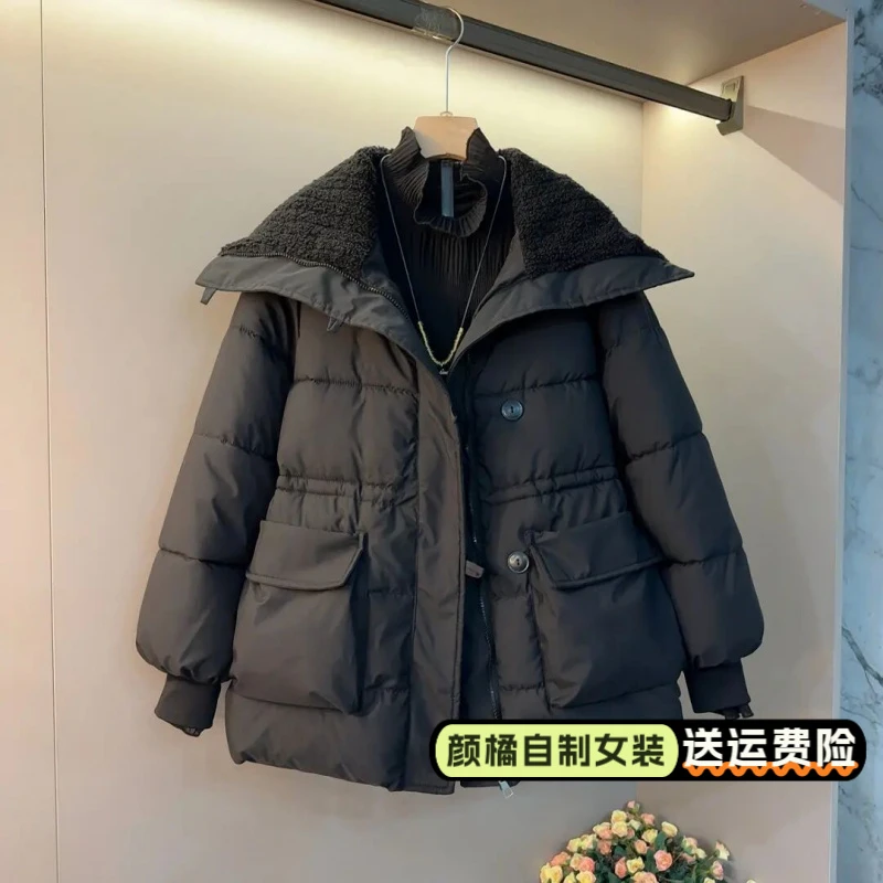 大码女装新款时尚中长款气质显瘦拼接宽松大码女棉衣外套