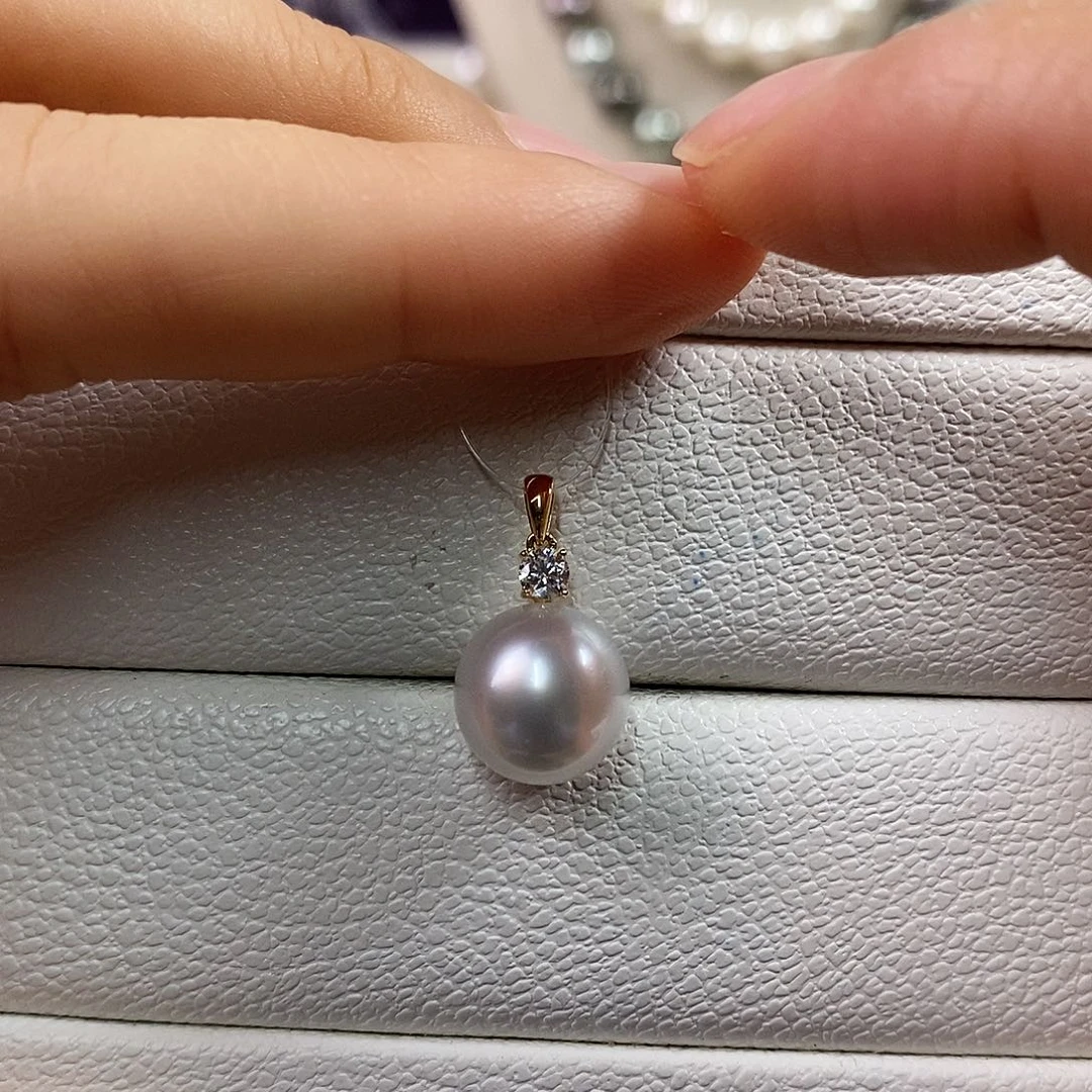 海水珍珠18K金镶嵌吊坠(不含链)10-11m冷光澳白吊坠（维纳斯品质）