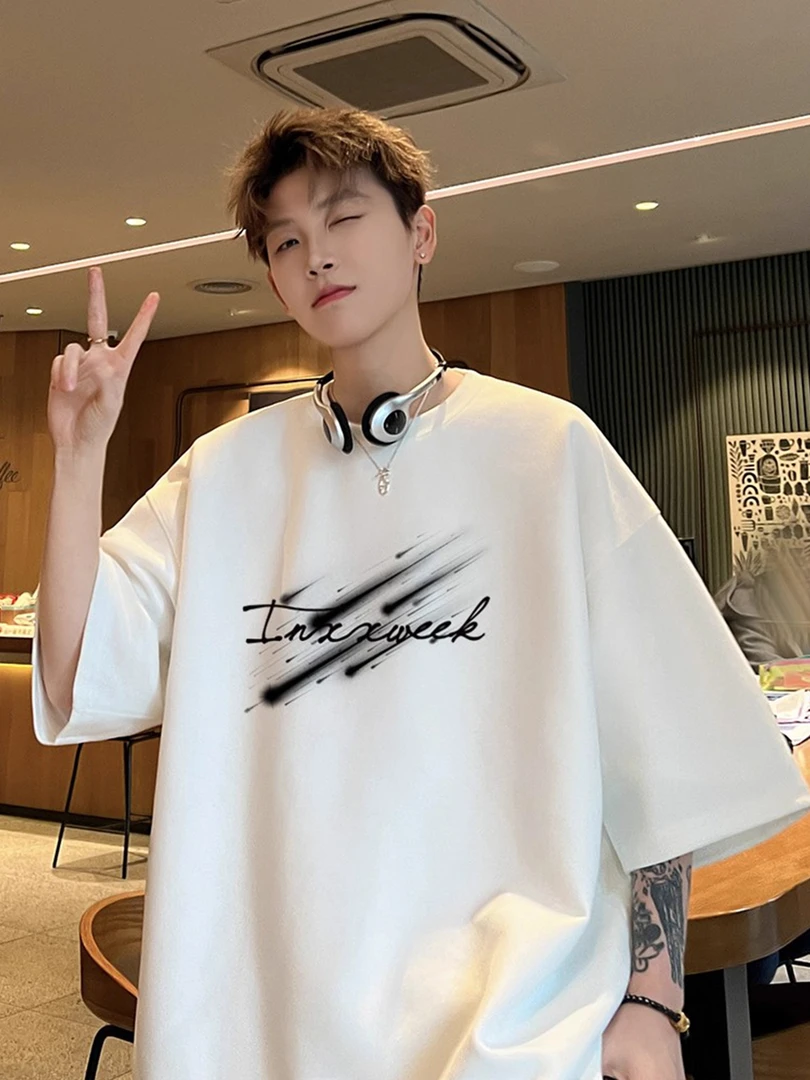 300斤特大码美式潮流hiphop时尚仿麂皮绒短袖t恤男女夏季百搭上衣