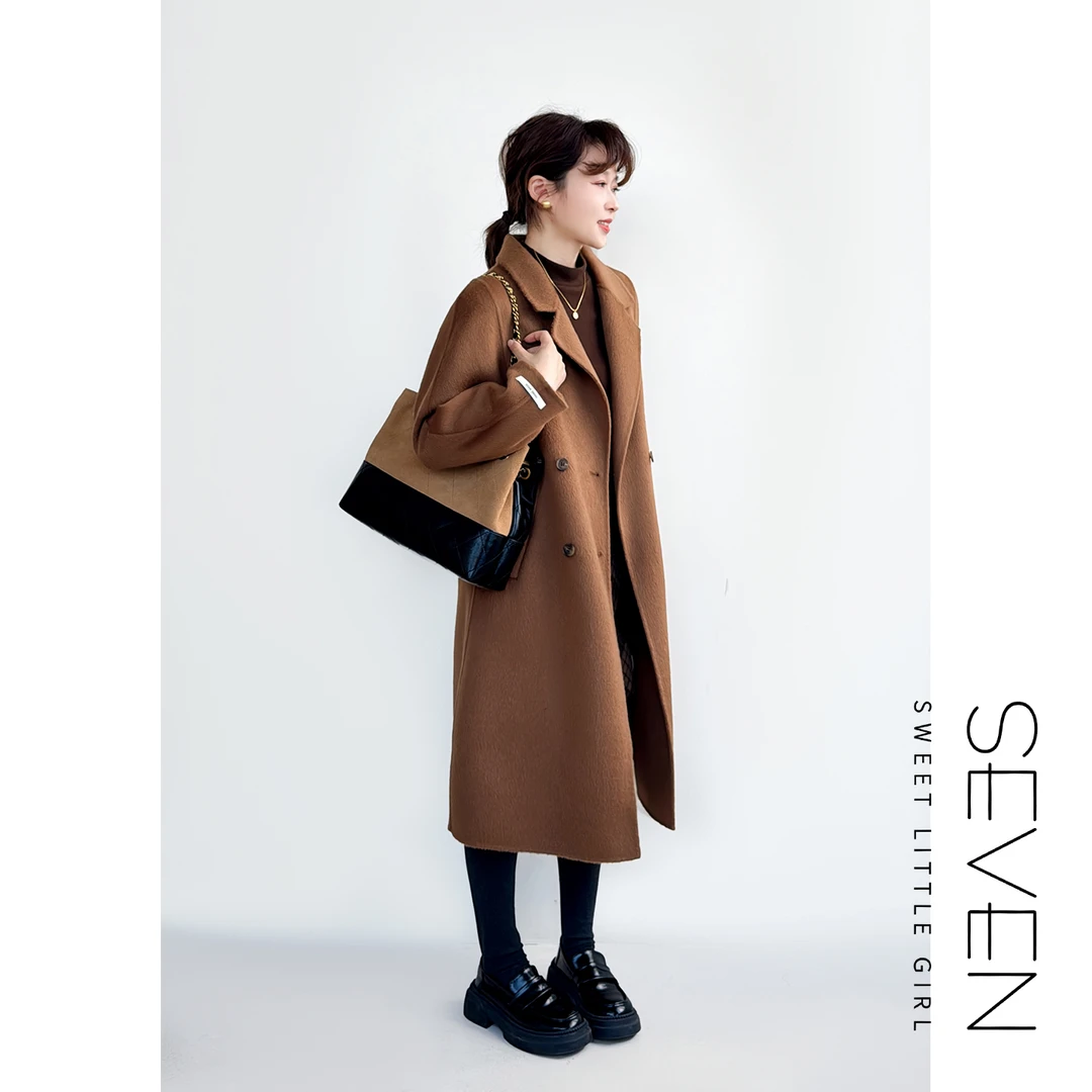 寒冬羊绒⑦七七146小个子冬季保暖双面羊毛大衣女中长款外套小美说