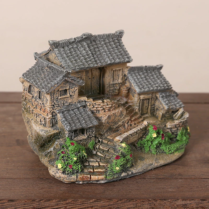 水中造景小山村老房子摆件小模型桌面创意微景观造景庭院摆件