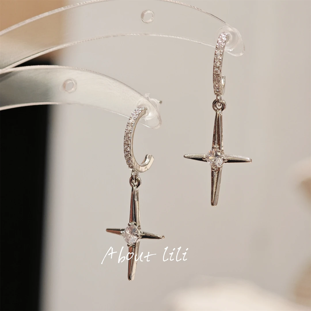 铜合金耳饰 [有耳夹]星芒十字/耳环女耳饰高级感耳钉个性设计感