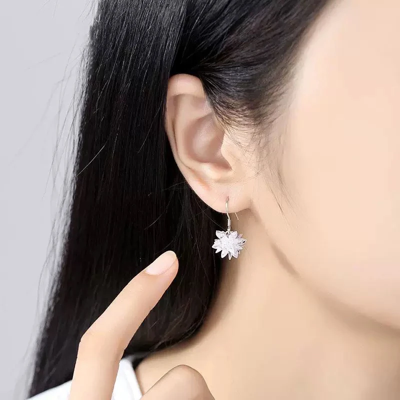 铜合金耳饰 冰花耳环女白色花朵高级感耳坠圆脸适合甜美耳饰E2272