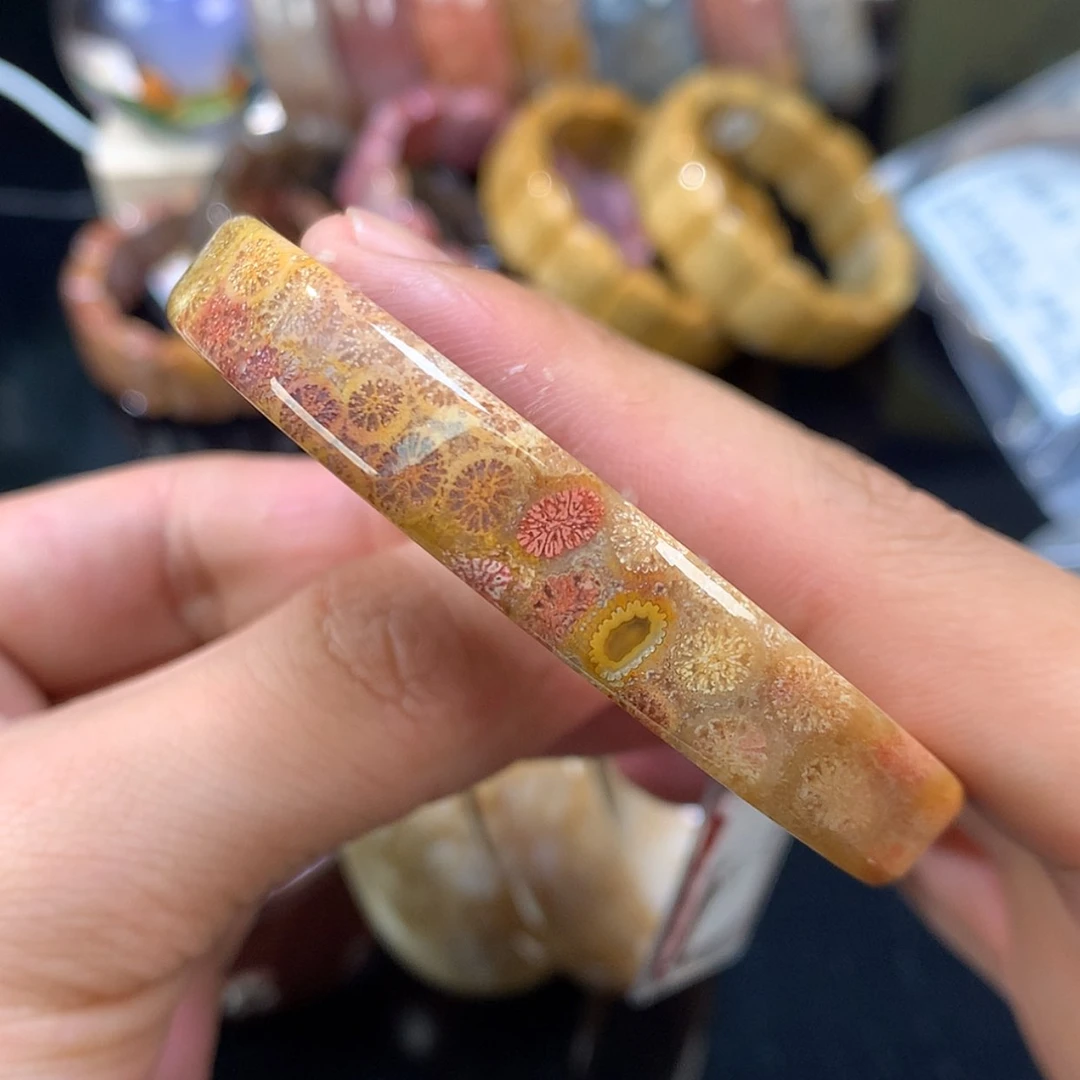【闪购商品】颈饰未镶嵌硅化珊瑚（珊瑚玉）38号双面柠檬片带红彩