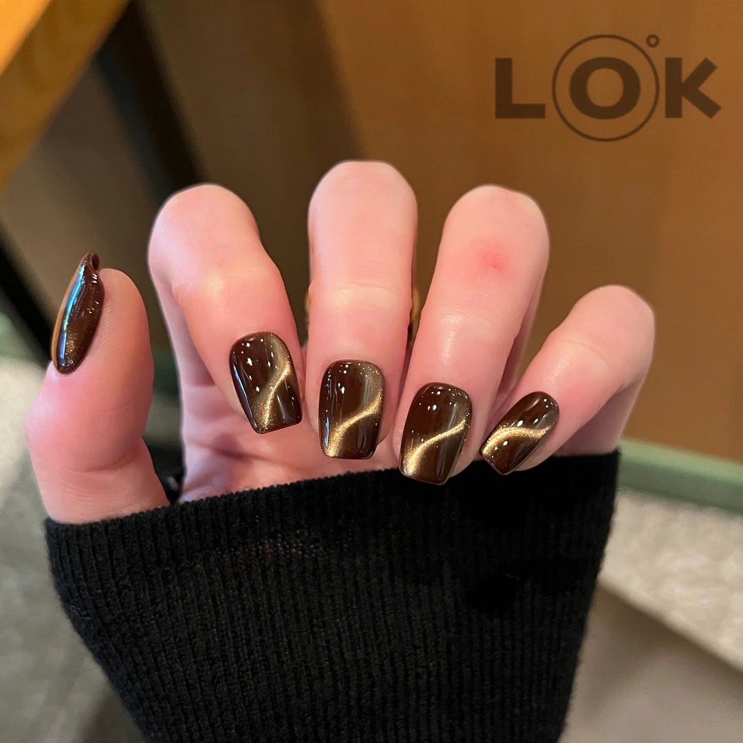 洛克奈儿『纵享丝滑』猫眼棕色显白 纯手工穿戴甲简约ins高级穿戴式