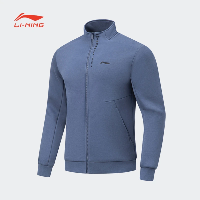 李宁男士春秋健身系列时尚舒适简约常规休闲开衫无帽卫衣AWDTA61