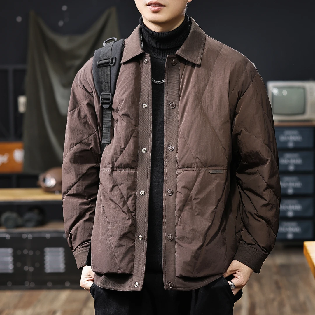 MR.MUDI/穆迪先生美式菱形格翻领羽绒服男士冬季90绒轻薄短款外套