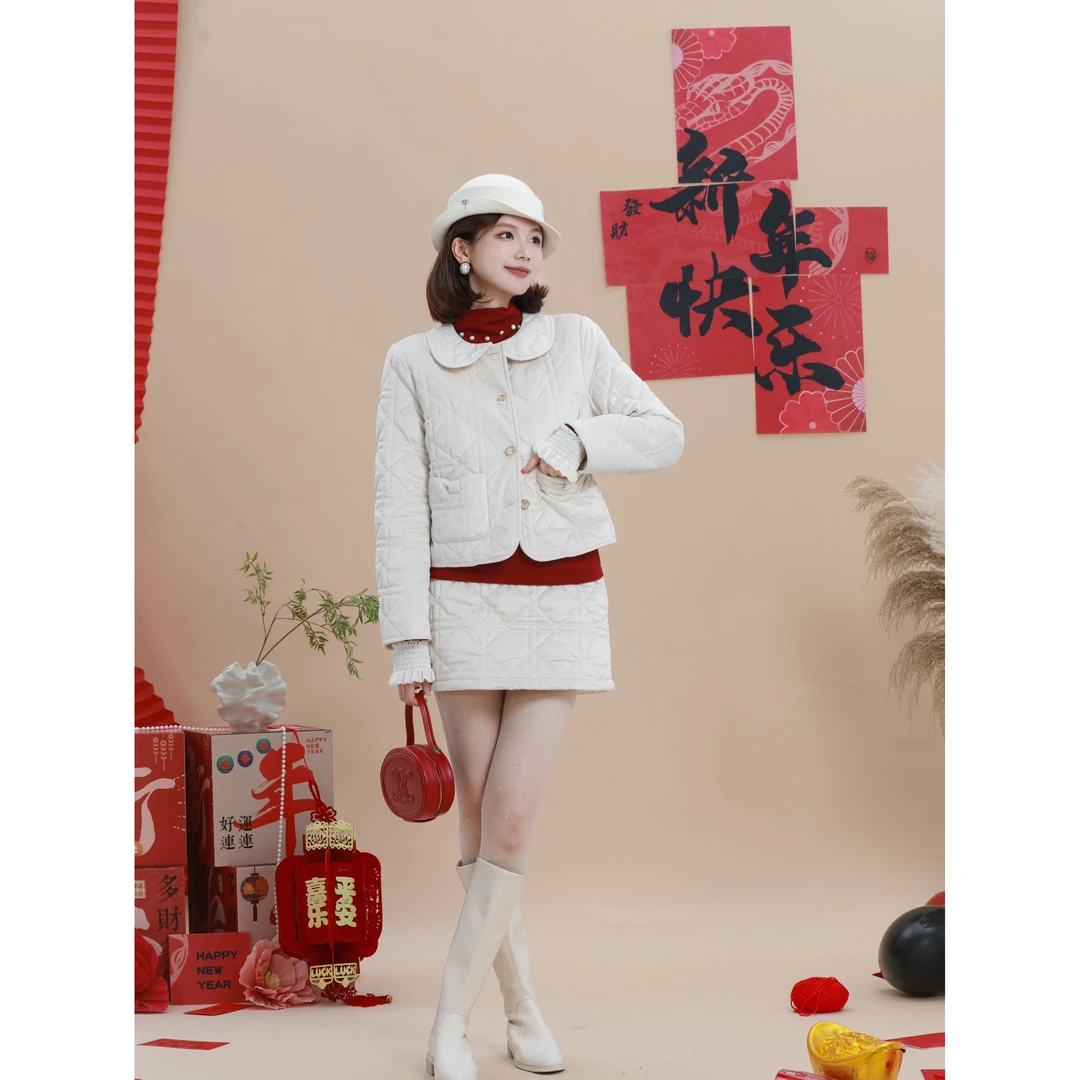 【芝士Cheese】戴安娜 法式夹棉气质精致优雅百搭保暖棉服短裙套装