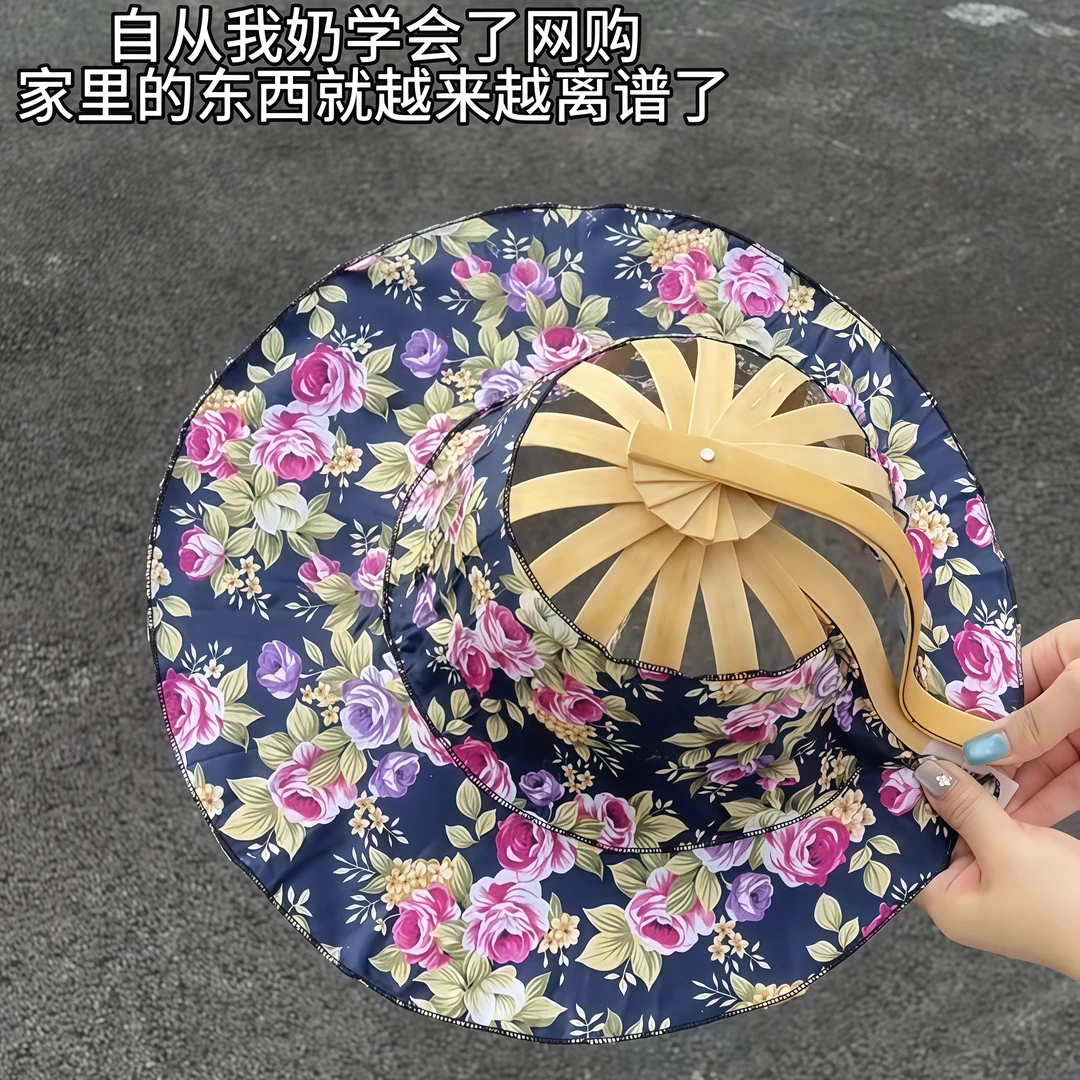 竹扇帽子折叠扇帽夏季便携遮阳帽旅游防晒帽子创意小众百搭沙滩帽