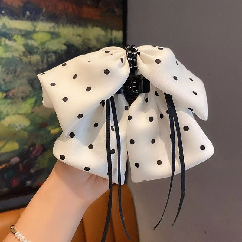 发夹时尚饰品马尾夹子波点结飘带发卡后脑勺发抓气质夹头发