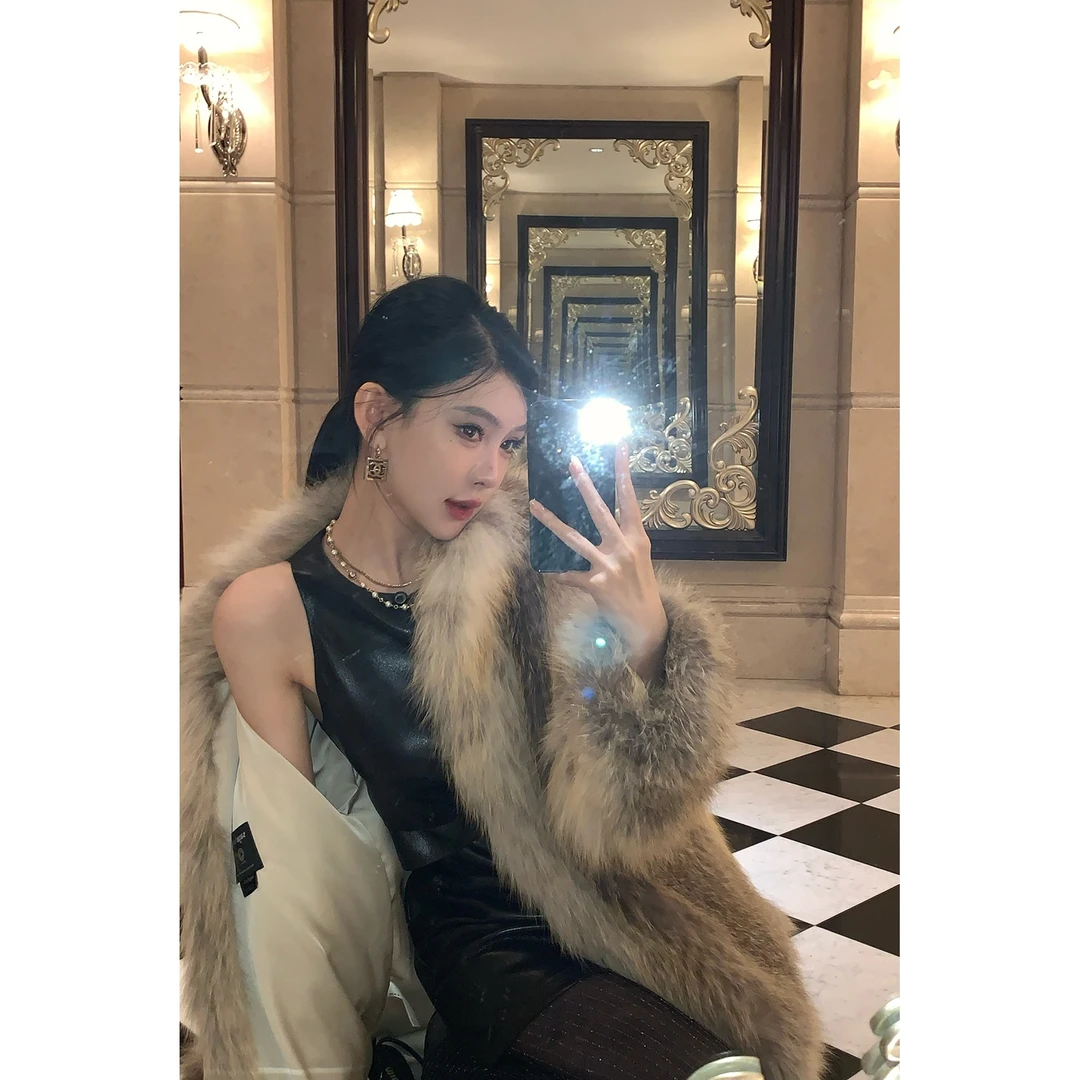 FBB limit冬季新款saga级稀有金岛狐编织皮草气质外套女D244216P